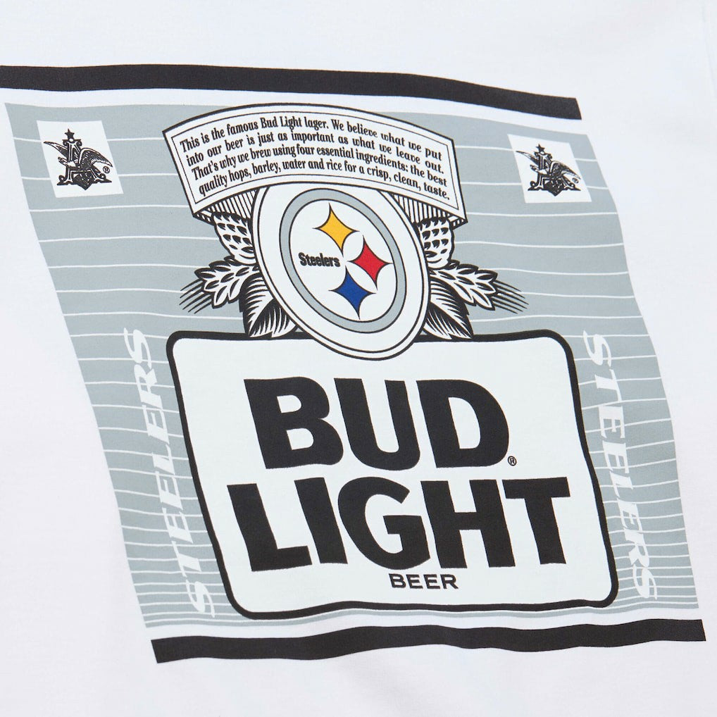 Pittsburgh Steelers x Bud Light The Crest Pullover Sweatshirt - White - Mitchell & Ness