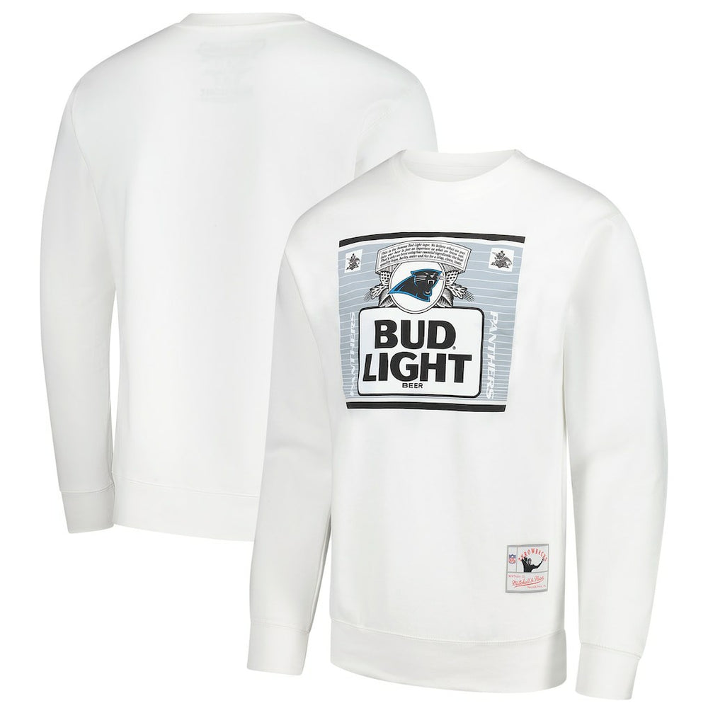 Carolina Panthers x Bud Light The Crest Pullover Sweatshirt - White - Mitchell & Ness