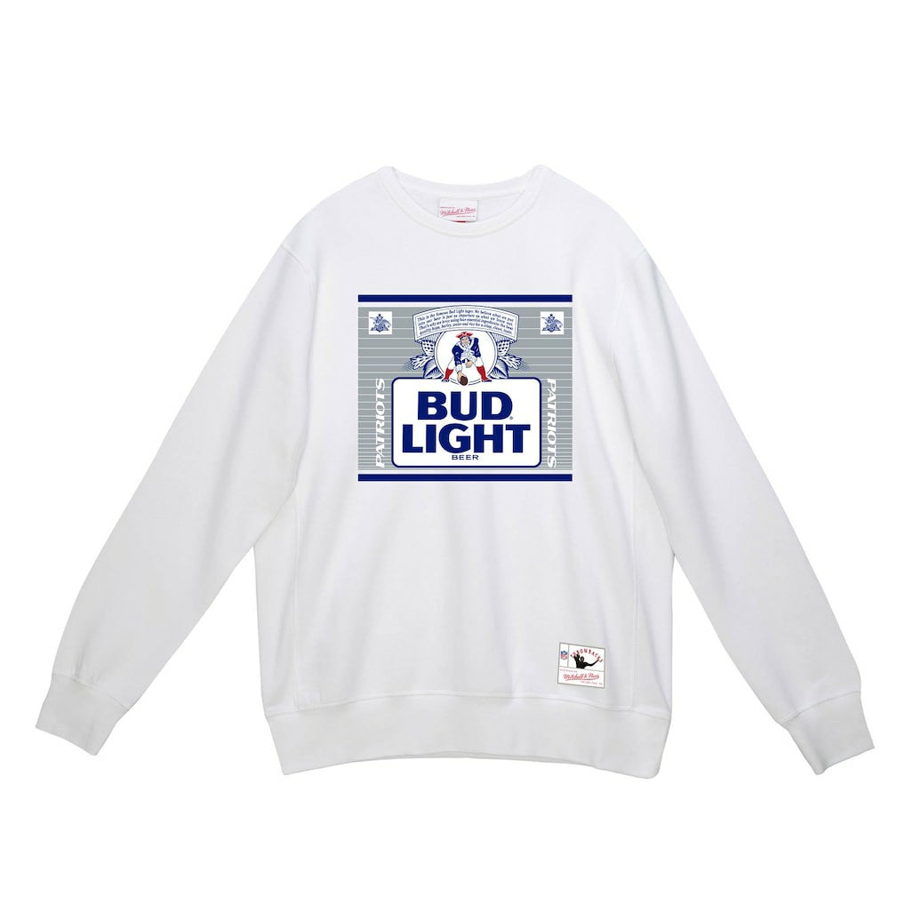 New England Patriots x Bud Light The Crest Pullover Sweatshirt - White - Mitchell & Ness