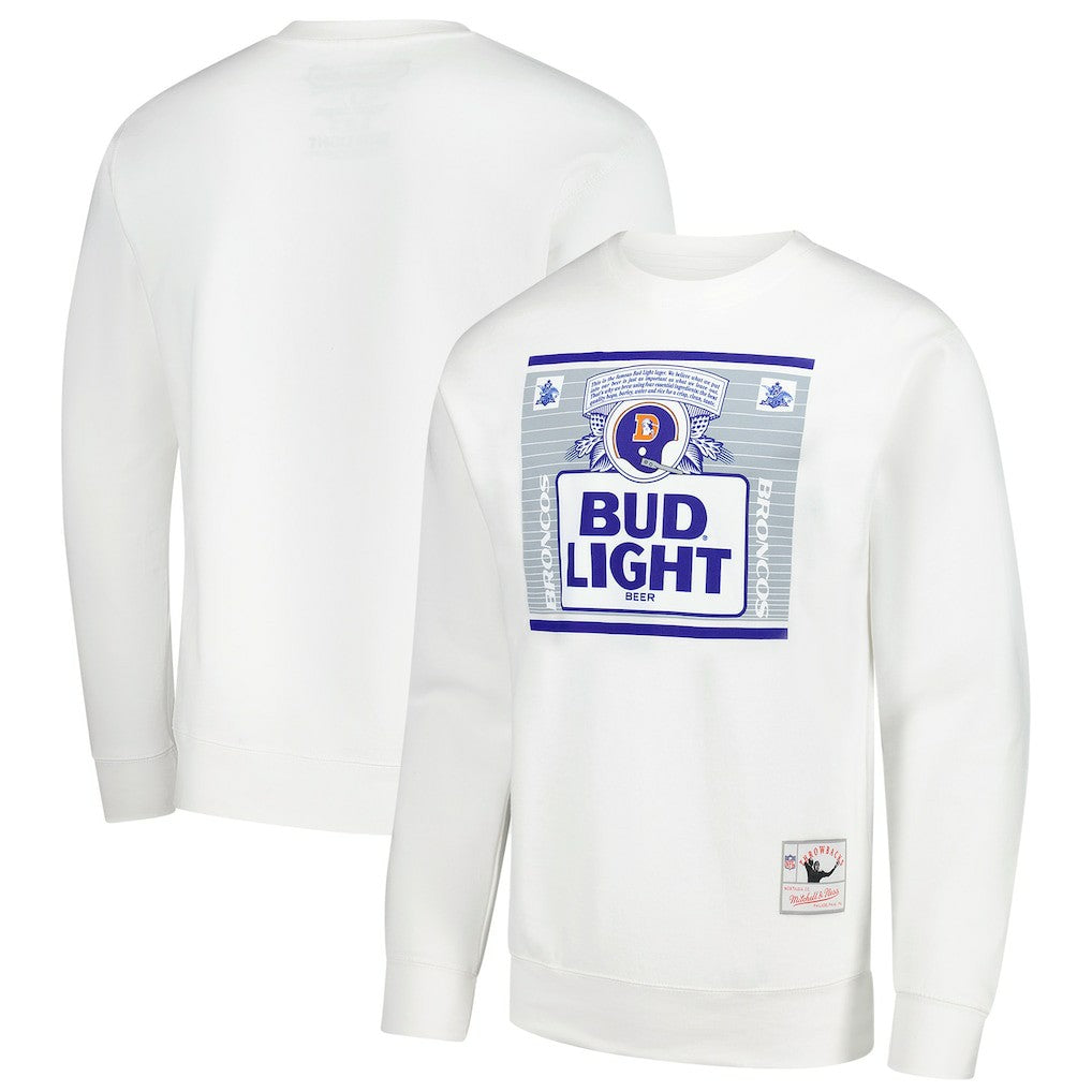 Denver Broncos x Bud Light The Crest Pullover Sweatshirt - White - Mitchell & Ness