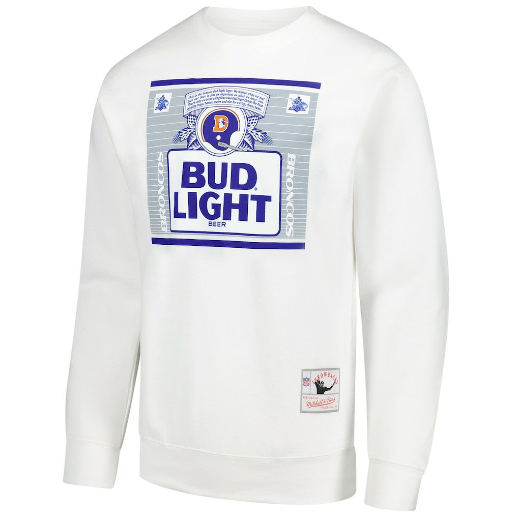Denver Broncos x Bud Light The Crest Pullover Sweatshirt - White - Mitchell & Ness