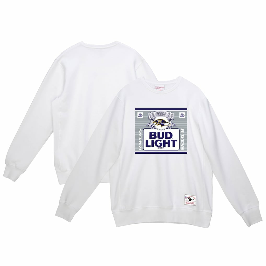 Baltimore Ravens x Bud Light The Crest Pullover Sweatshirt - White - Mitchell & Ness