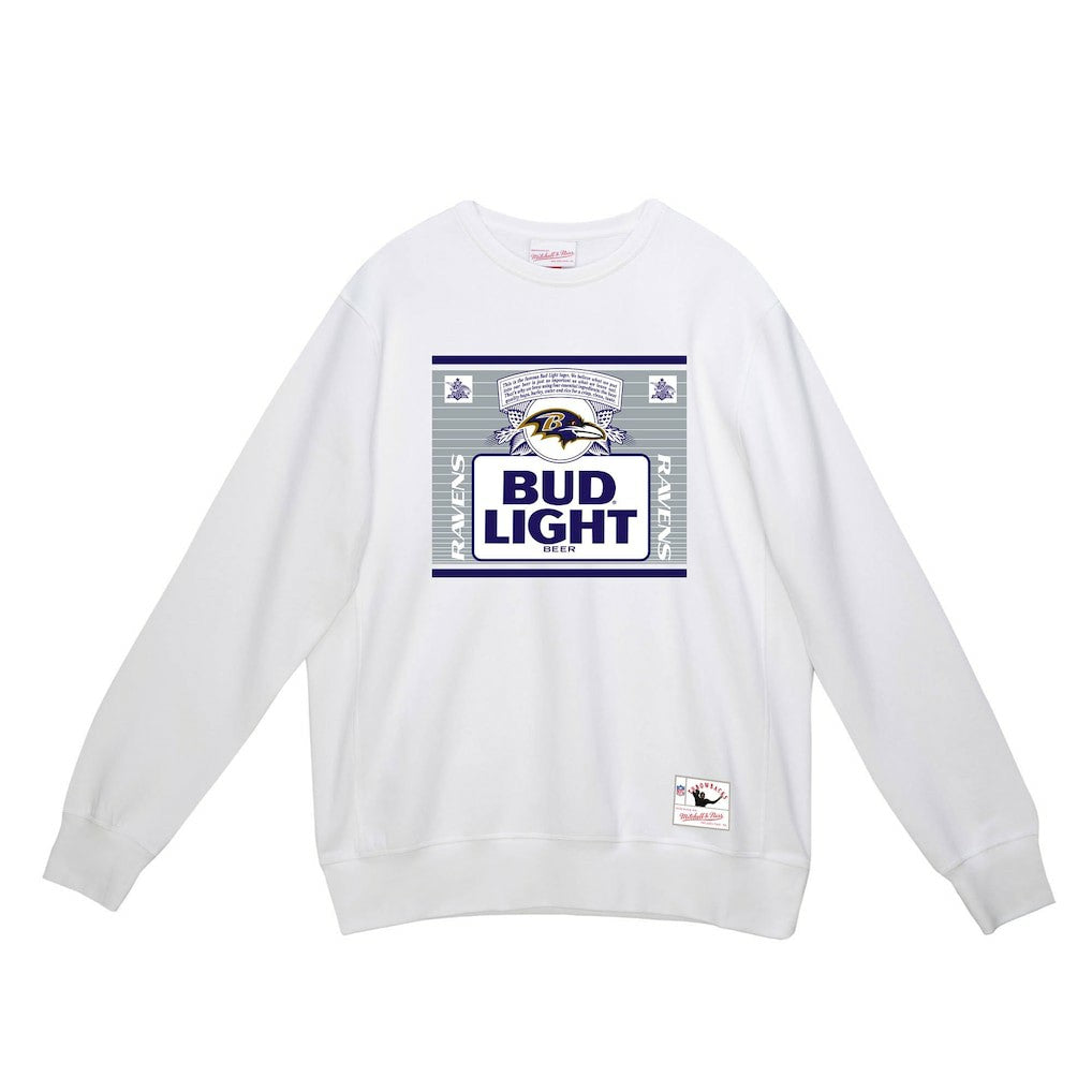 Baltimore Ravens x Bud Light The Crest Pullover Sweatshirt - White - Mitchell & Ness
