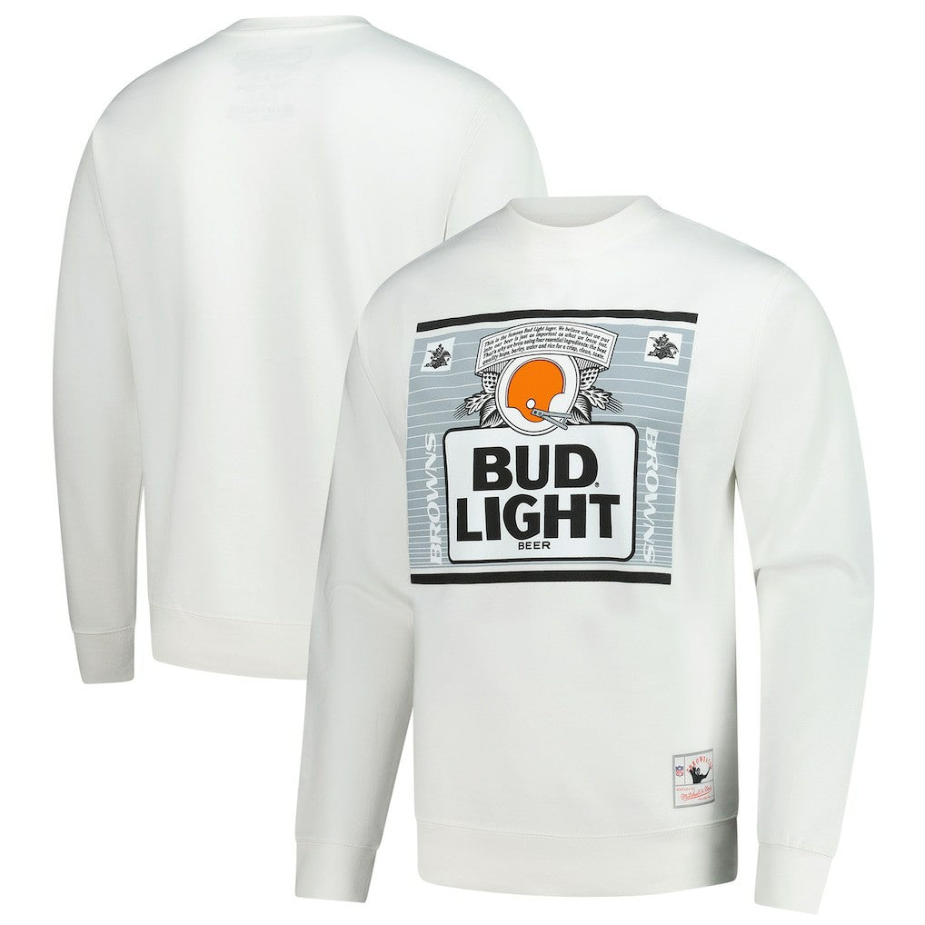 Cleveland Browns x Bud Light The Crest Pullover Sweatshirt - White - Mitchell & Ness