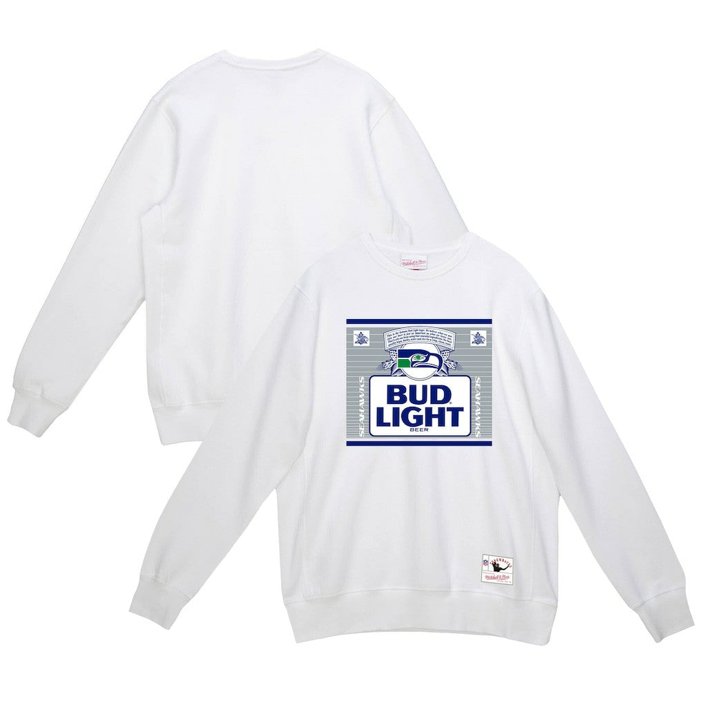 Seattle Seahawks x Bud Light The Crest Pullover Sweatshirt - White - Mitchell & Ness