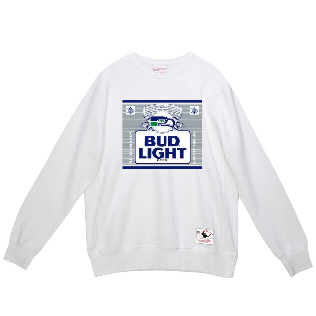 Seattle Seahawks x Bud Light The Crest Pullover Sweatshirt - White - Mitchell & Ness