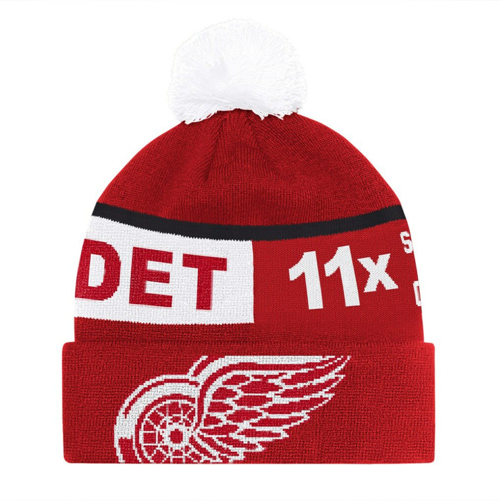 Detroit Red Wings Starter Chyron Commemorative Cuffed Knit Hat with Pom - Red | NHL Lifestyle