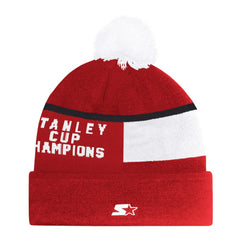 Detroit Red Wings Starter Chyron Commemorative Cuffed Knit Hat with Pom - Red | NHL Lifestyle
