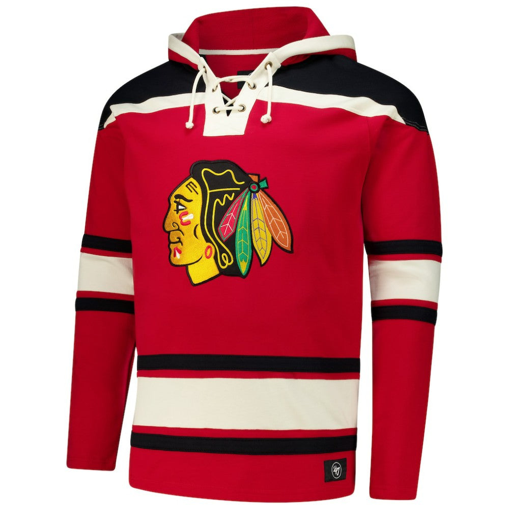 Connor Bedard Chicago Blackhawks '47 Big & Tall Lace-up Pullover Hoodie - Red | 47 brand Clearance