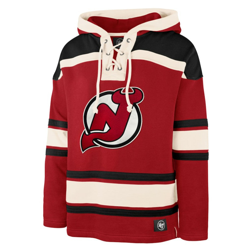 Jack Hughes New Jersey Devils '47 Big & Tall Lace-up Pullover Hoodie - Red | 47 brand near me