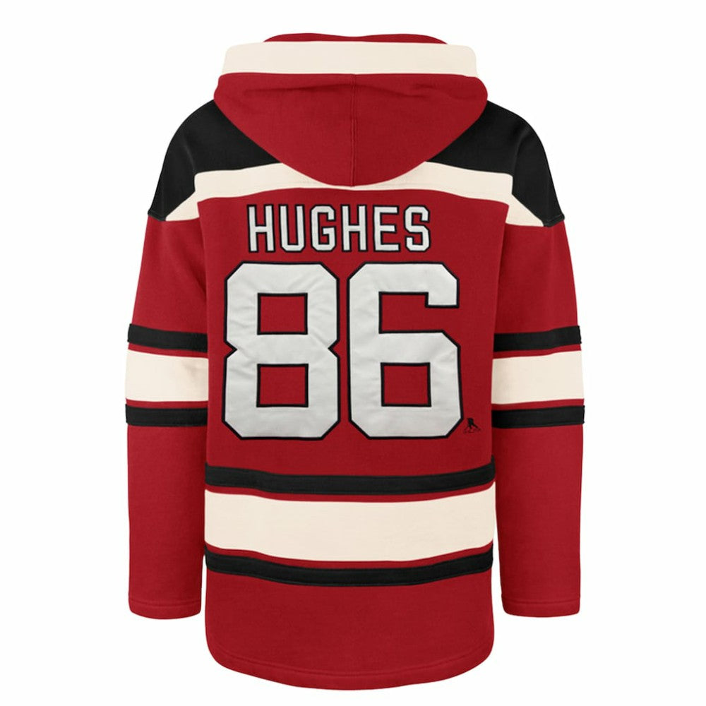 Jack Hughes New Jersey Devils '47 Big & Tall Lace-up Pullover Hoodie - Red | 47 brand near me