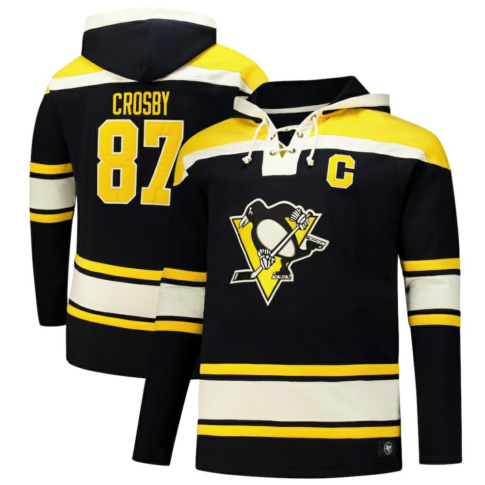 Sidney Crosby Pittsburgh Penguins '47 Big & Tall Lace-up Pullover Hoodie - Black | 47 brand discount