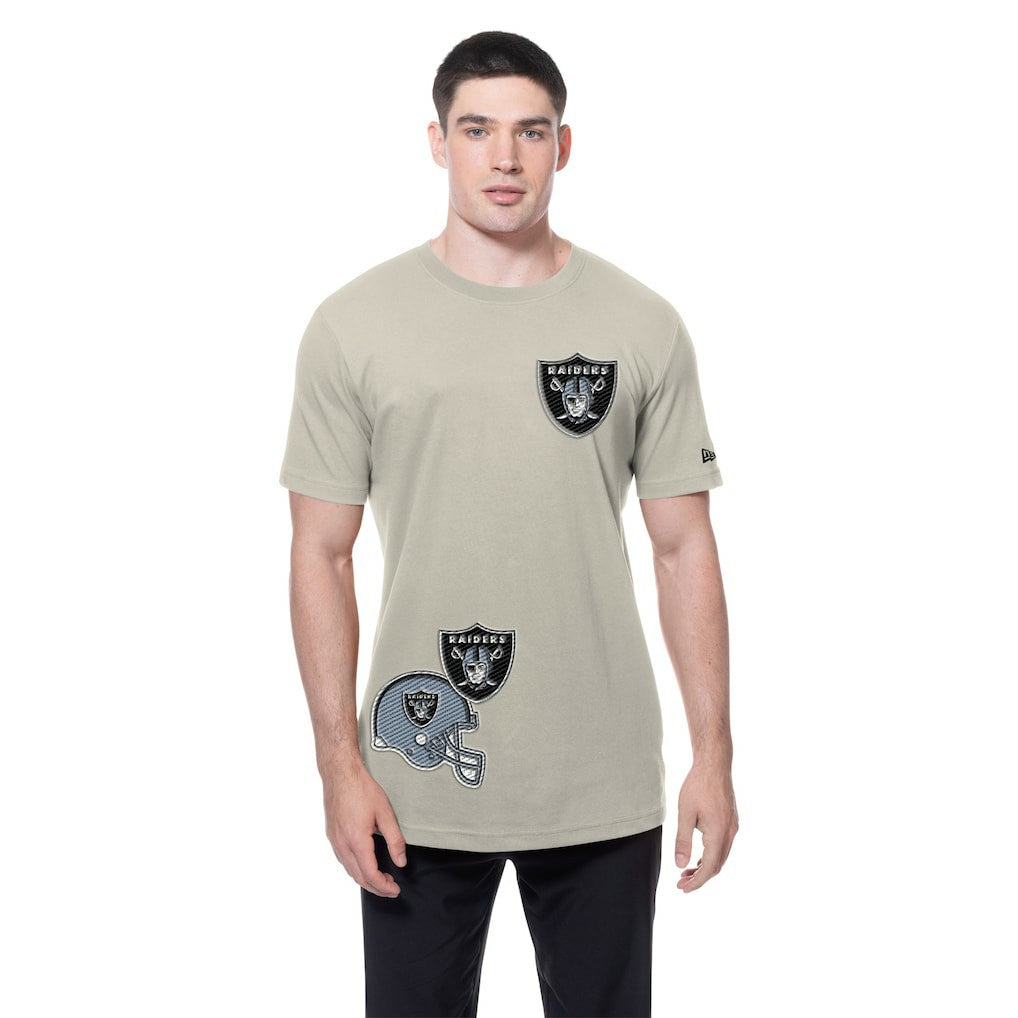 Las Vegas Raiders New Era Multi Patch T-Shirt - Light Beige - NFL