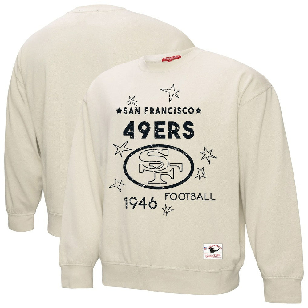San Francisco 49ers Women's Shooting Stars Pullover Sweatshirt - Cream - Mitchell & Ness