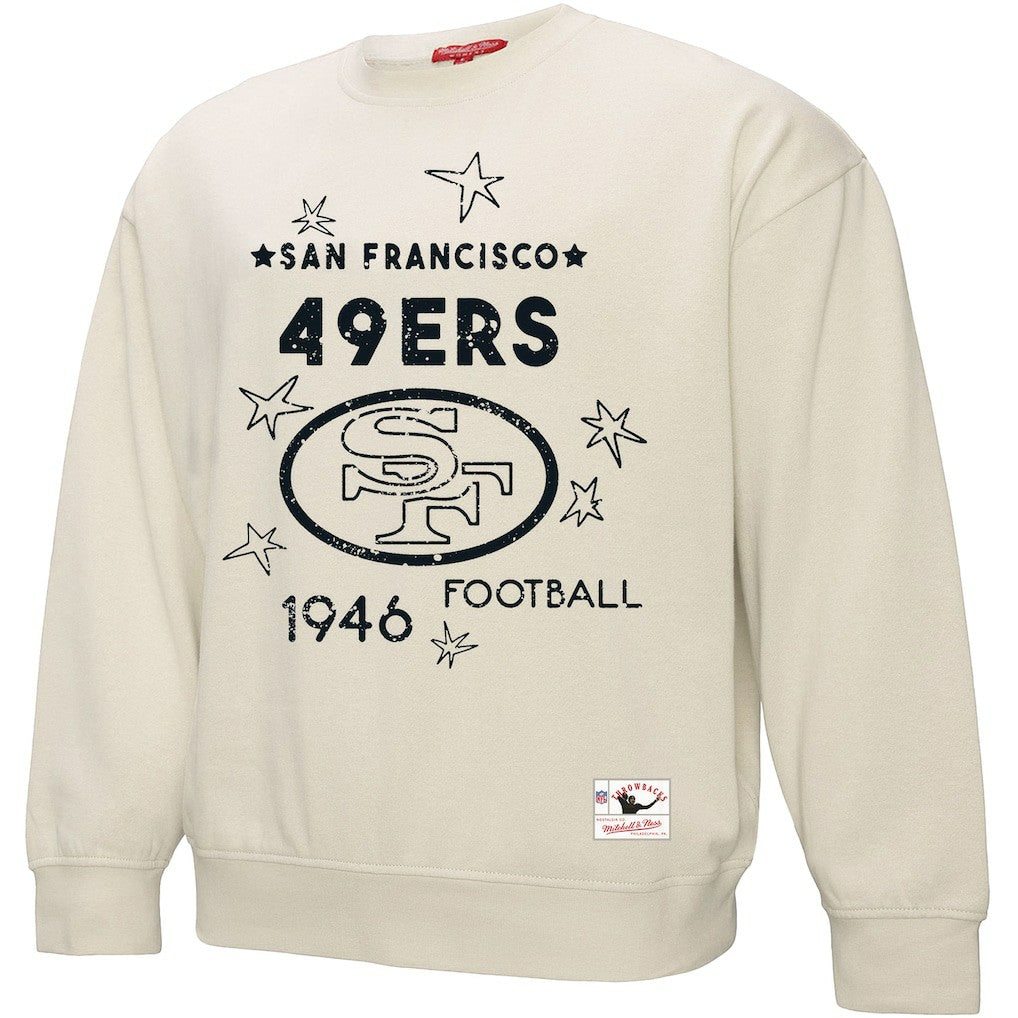 San Francisco 49ers Women's Shooting Stars Pullover Sweatshirt - Cream - Mitchell & Ness