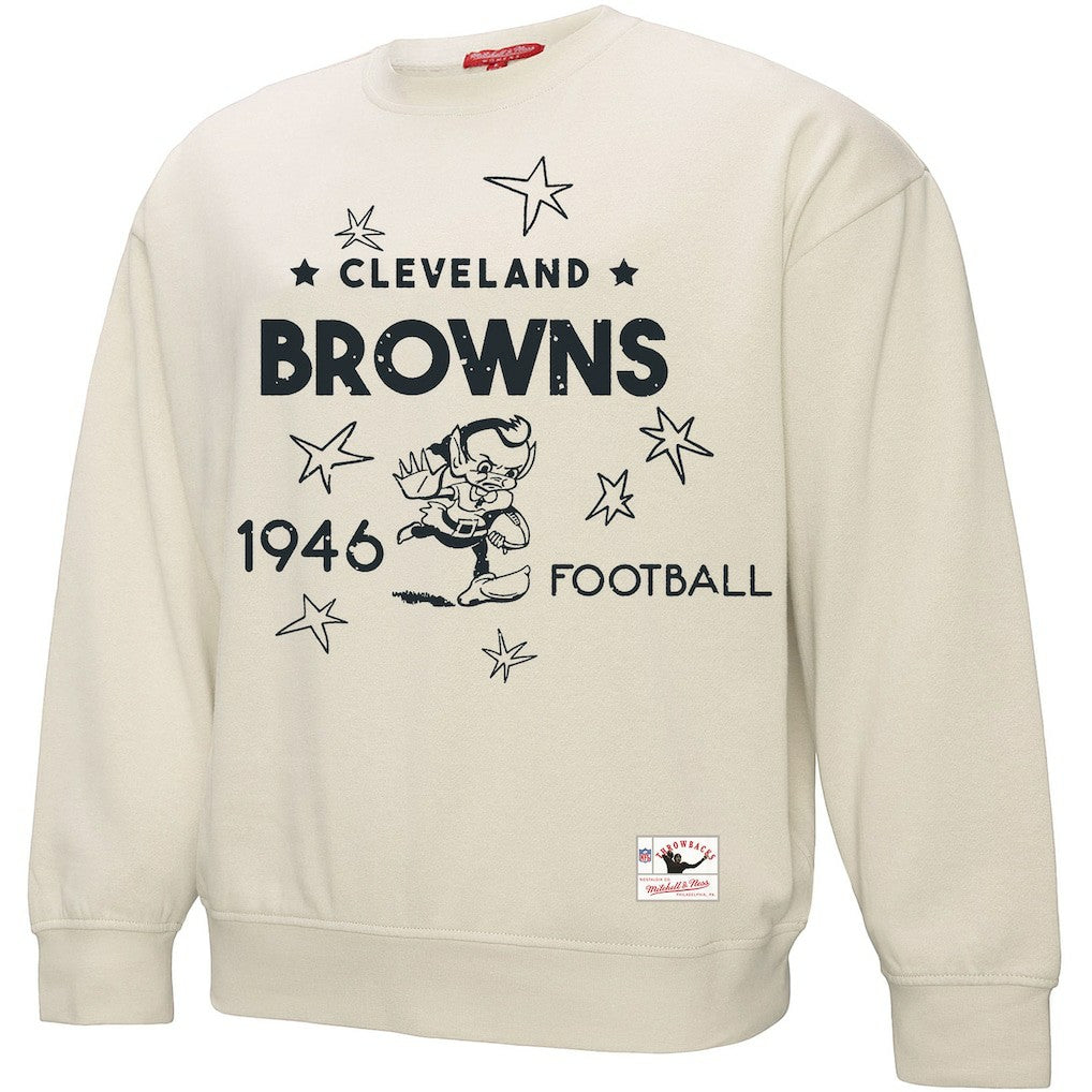 Cleveland Browns Women's Shooting Stars Pullover Sweatshirt - Cream - Mitchell & Ness