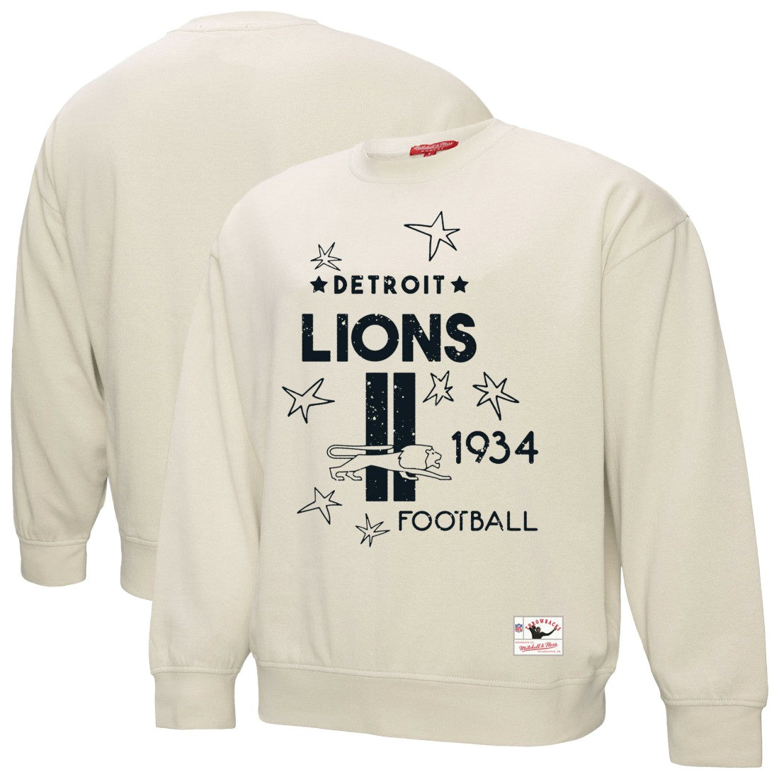 Detroit Lions Women's Shooting Stars Pullover Sweatshirt - Cream - Mitchell & Ness