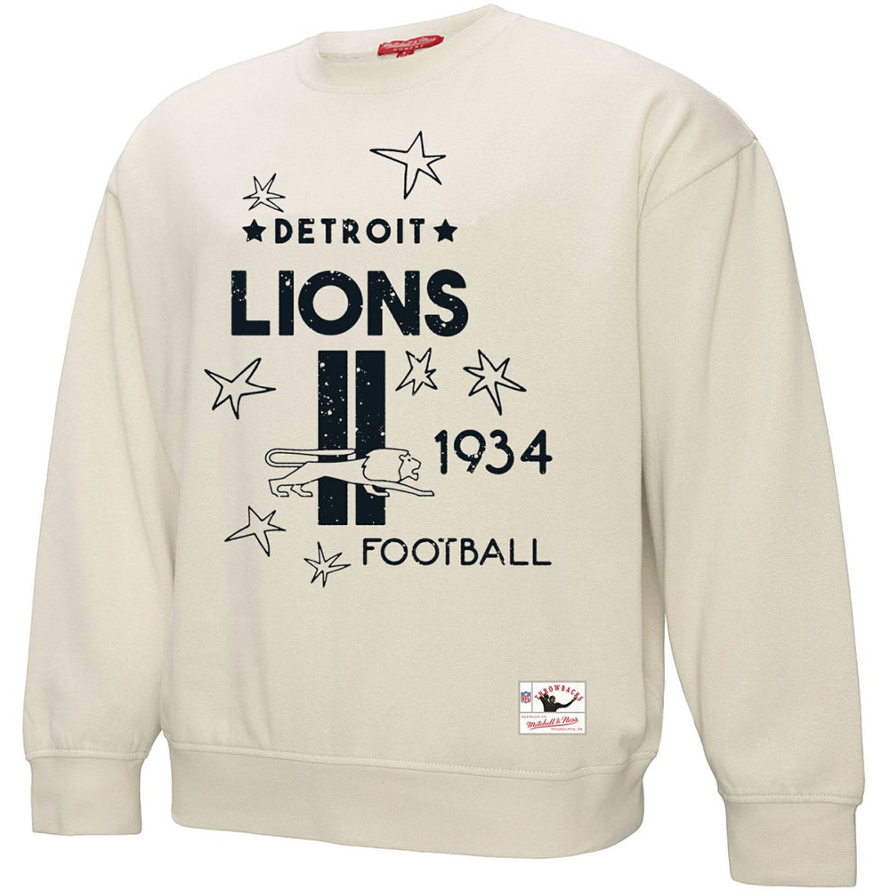 Detroit Lions Women's Shooting Stars Pullover Sweatshirt - Cream - Mitchell & Ness