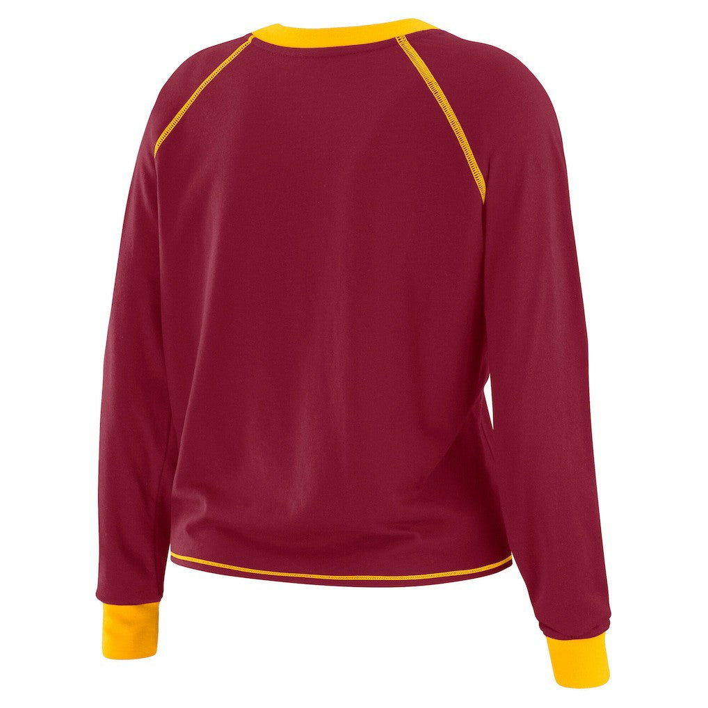 Washington Commanders WEAR by Erin Andrews Women's Plus Size Tie-Front Long Sleeve Top - Burgundy/Gold - NFL