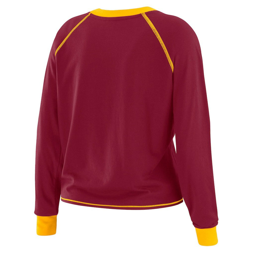 Washington Commanders WEAR by Erin Andrews Women's Plus Size Tie-Front Long Sleeve Top - Burgundy/Gold - NFL