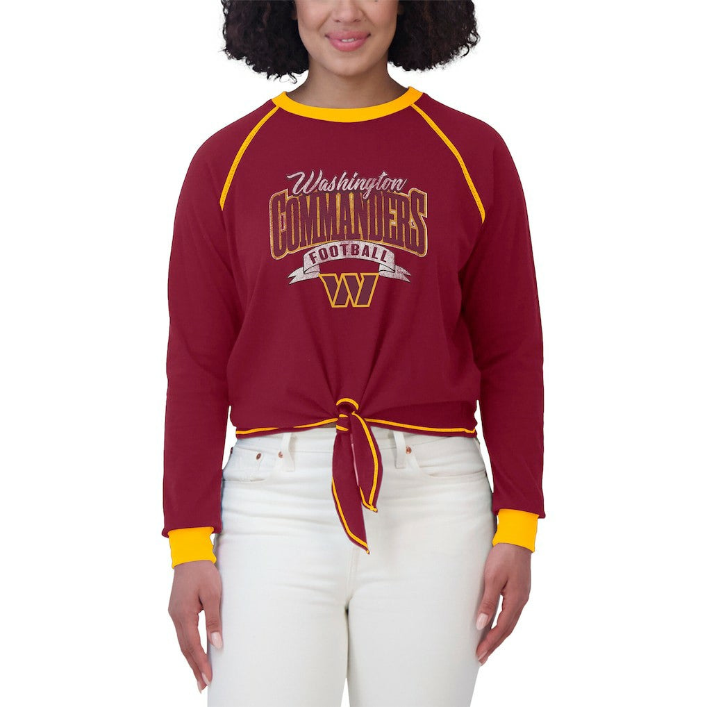 Washington Commanders WEAR by Erin Andrews Women's Plus Size Tie-Front Long Sleeve Top - Burgundy/Gold - NFL