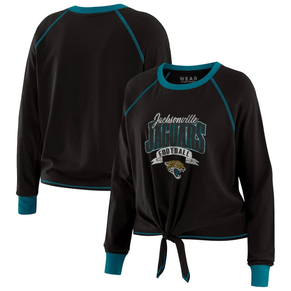 Jacksonville Jaguars WEAR by Erin Andrews Women's Plus Size Tie-Front Long Sleeve Top - Black/Teal - NFL