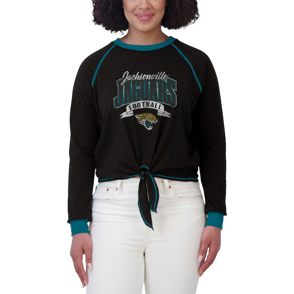 Jacksonville Jaguars WEAR by Erin Andrews Women's Plus Size Tie-Front Long Sleeve Top - Black/Teal - NFL