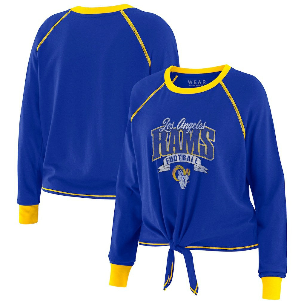 Los Angeles Rams WEAR by Erin Andrews Women's Plus Size Tie-Front Long Sleeve Top - Royal/Gold - NFL