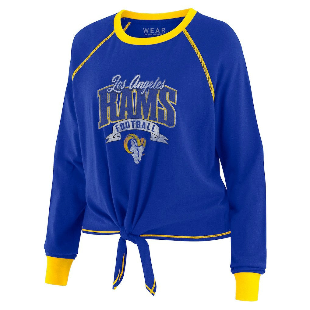 Los Angeles Rams WEAR by Erin Andrews Women's Plus Size Tie-Front Long Sleeve Top - Royal/Gold - NFL