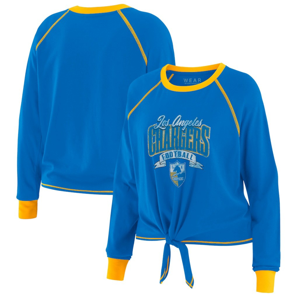 Los Angeles Chargers WEAR by Erin Andrews Women's Plus Size Tie-Front Long Sleeve Top - Powder Blue/Gold - NFL