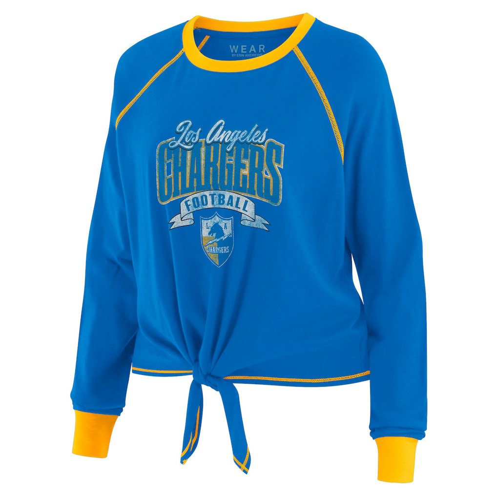 Los Angeles Chargers WEAR by Erin Andrews Women's Plus Size Tie-Front Long Sleeve Top - Powder Blue/Gold - NFL