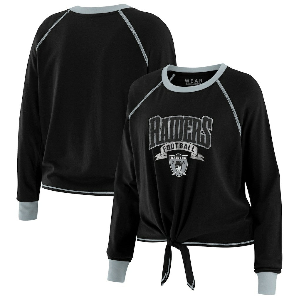 Las Vegas Raiders WEAR by Erin Andrews Women's Plus Size Tie-Front Long Sleeve Top - Black/Gray - NFL