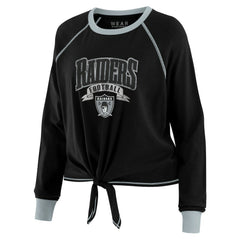Las Vegas Raiders WEAR by Erin Andrews Women's Plus Size Tie-Front Long Sleeve Top - Black/Gray - NFL