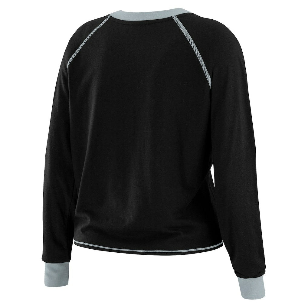 Las Vegas Raiders WEAR by Erin Andrews Women's Plus Size Tie-Front Long Sleeve Top - Black/Gray - NFL