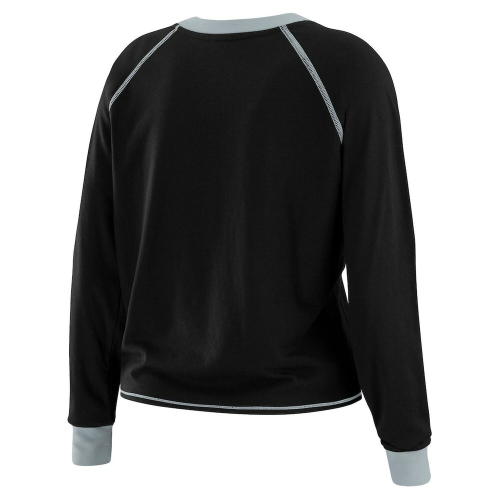Las Vegas Raiders WEAR by Erin Andrews Women's Plus Size Tie-Front Long Sleeve Top - Black/Gray - NFL