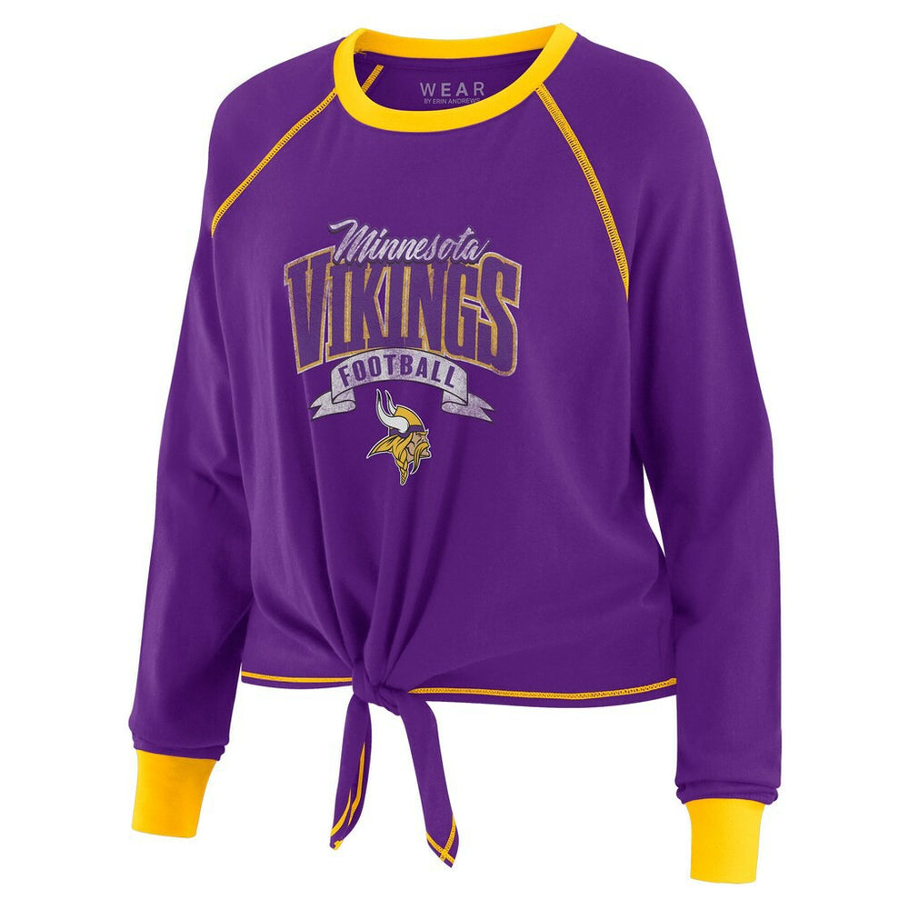Minnesota Vikings WEAR by Erin Andrews Women's Plus Size Tie-Front Long Sleeve Top - Purple/Yellow - NFL
