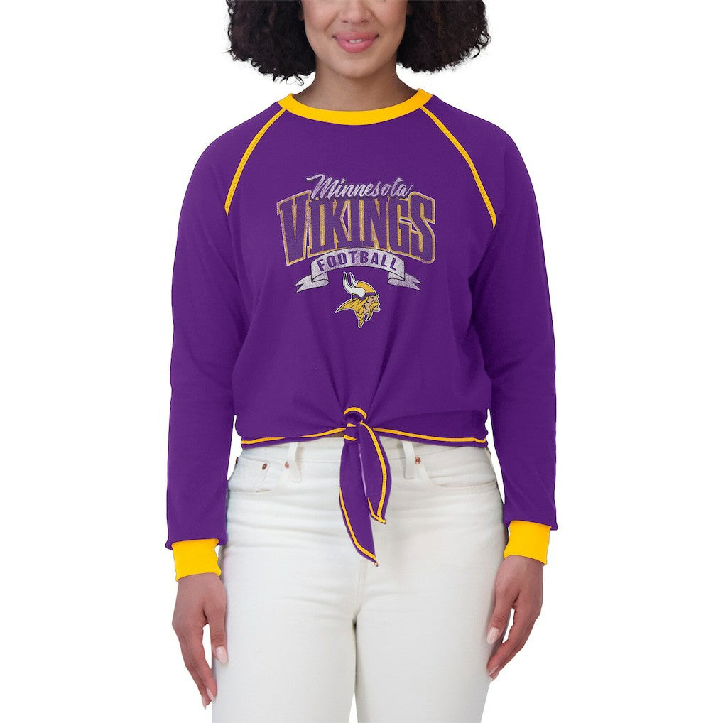 Minnesota Vikings WEAR by Erin Andrews Women's Plus Size Tie-Front Long Sleeve Top - Purple/Yellow - NFL