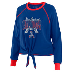 New England Patriots WEAR by Erin Andrews Women's Plus Size Tie-Front Long Sleeve Top - Royal/Red - NFL