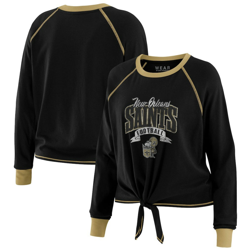New Orleans Saints WEAR by Erin Andrews Women's Plus Size Tie-Front Long Sleeve Top - Black/Gold - NFL