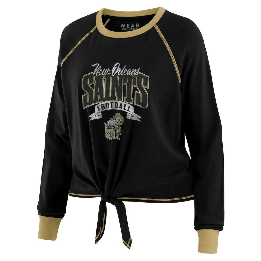 New Orleans Saints WEAR by Erin Andrews Women's Plus Size Tie-Front Long Sleeve Top - Black/Gold - NFL