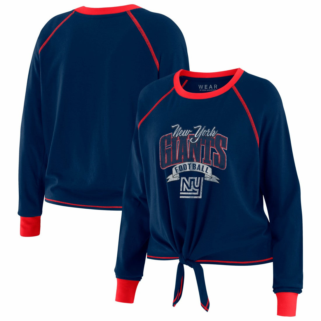 New York Giants WEAR by Erin Andrews Women's Plus Size Tie-Front Long Sleeve Top - Royal/Red - NFL