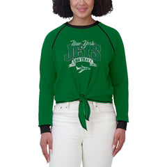 New York Jets WEAR by Erin Andrews Women's Plus Size Tie-Front Long Sleeve Top - Green/Black - NFL
