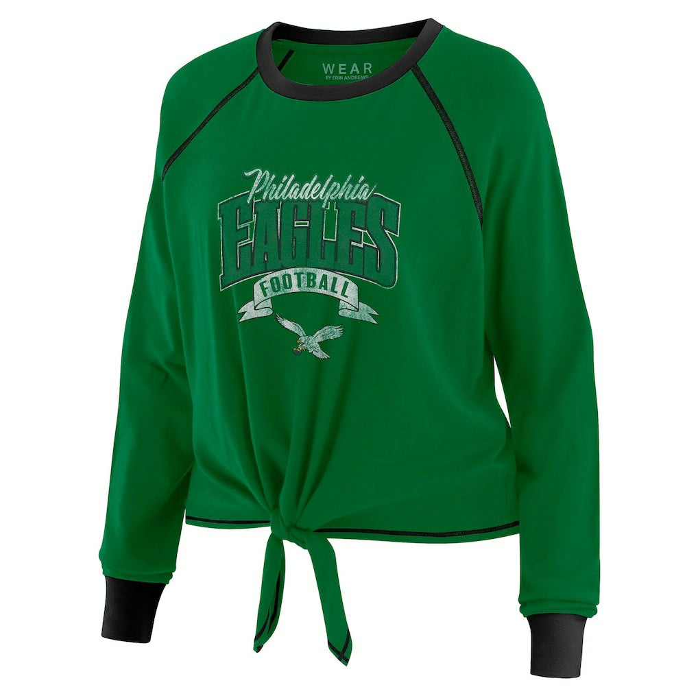 Philadelphia Eagles WEAR by Erin Andrews Women's Plus Size Tie-Front Long Sleeve Top - Green/Black - NFL