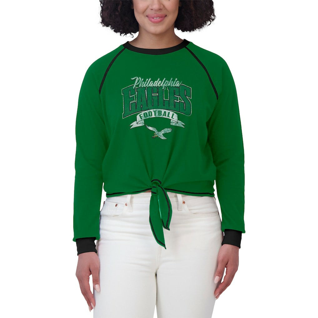 Philadelphia Eagles WEAR by Erin Andrews Women's Plus Size Tie-Front Long Sleeve Top - Green/Black - NFL