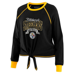 Pittsburgh Steelers WEAR by Erin Andrews Women's Plus Size Tie-Front Long Sleeve Top - Black/Gold - NFL