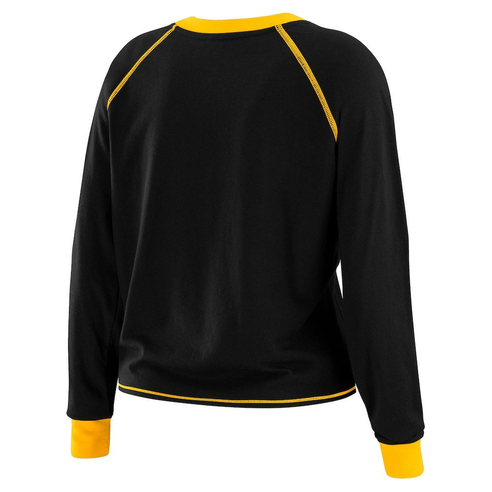 Pittsburgh Steelers WEAR by Erin Andrews Women's Plus Size Tie-Front Long Sleeve Top - Black/Gold - NFL