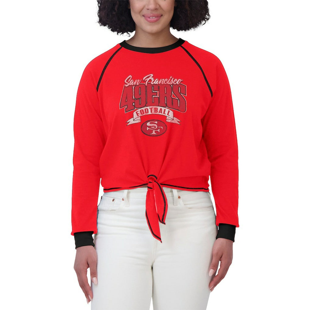 San Francisco 49ers WEAR by Erin Andrews Women's Plus Size Tie-Front Long Sleeve Top - Scarlet/Black - NFL
