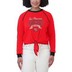 San Francisco 49ers WEAR by Erin Andrews Women's Plus Size Tie-Front Long Sleeve Top - Scarlet/Black - NFL