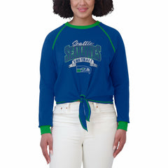 Seattle Seahawks WEAR by Erin Andrews Women's Plus Size Tie-Front Long Sleeve Top - Royal/Neon Green - NFL