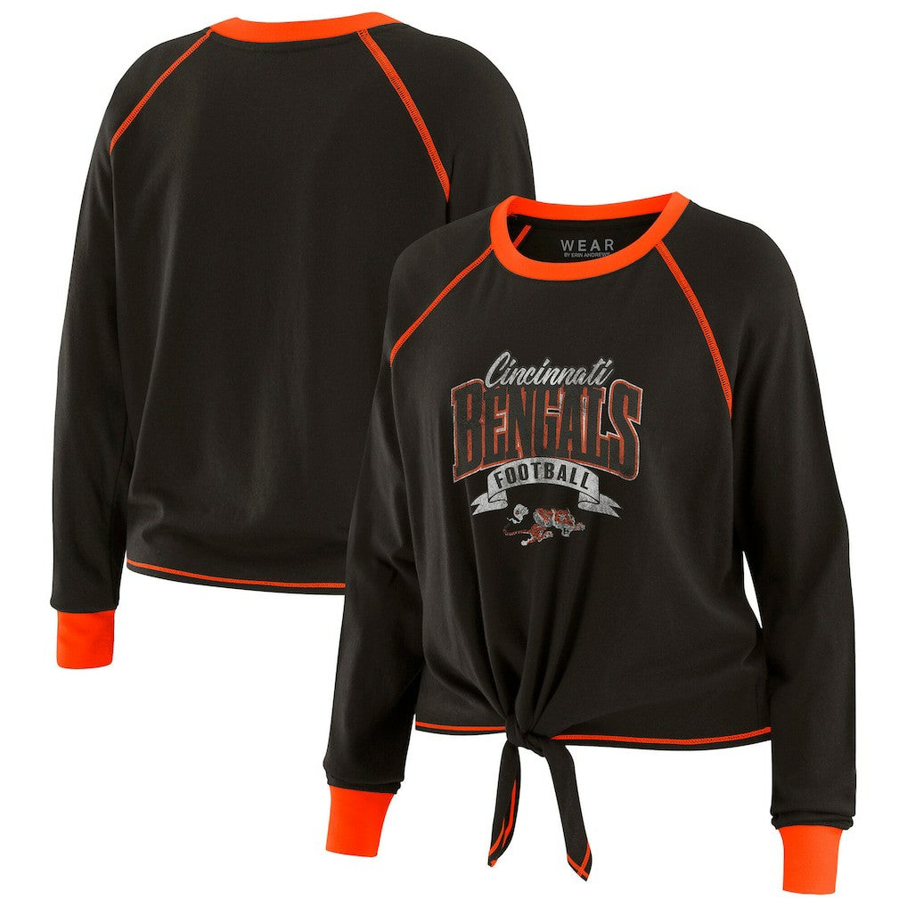 Cincinnati Bengals WEAR by Erin Andrews Women's Plus Size Tie-Front Long Sleeve Top - Black/Orange - NFL